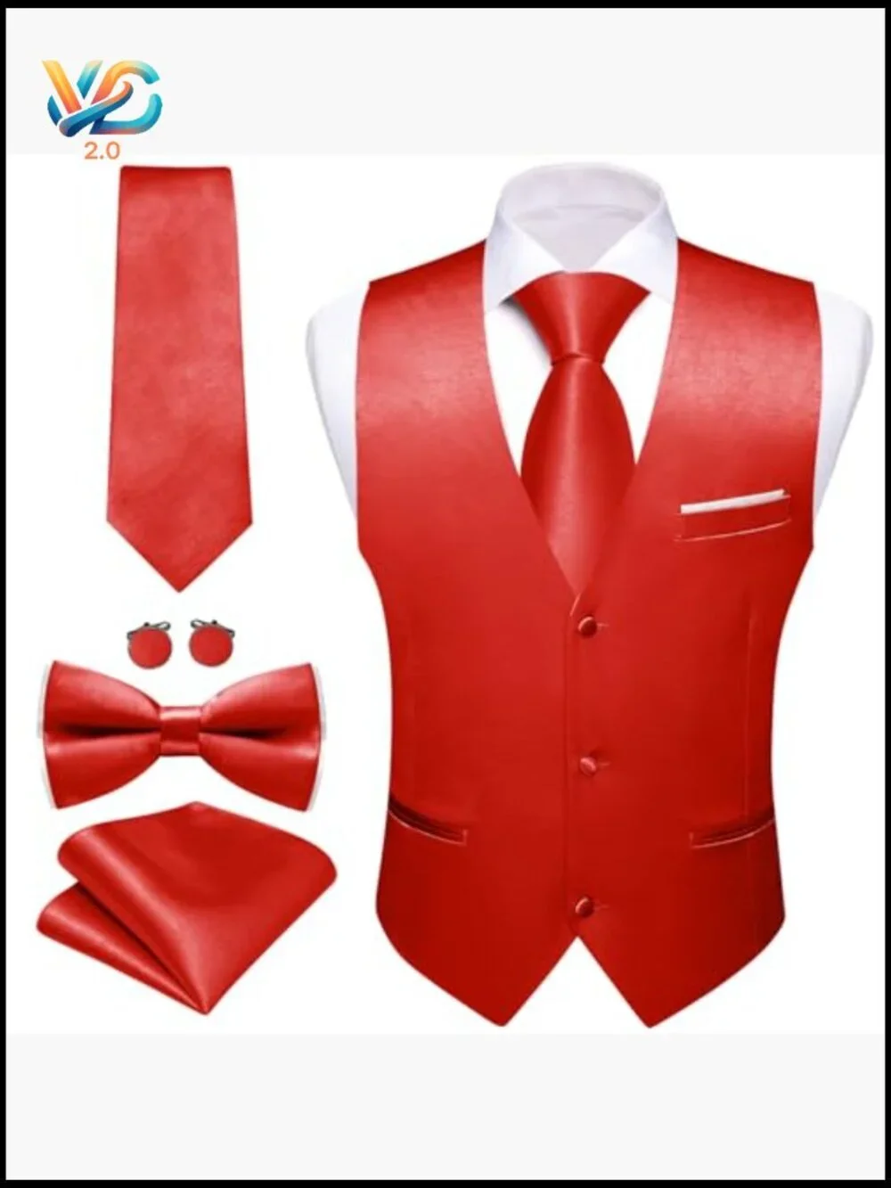 Men's Formal Satin Vest Set with Tie Bowtie Cufflinks 5PCS